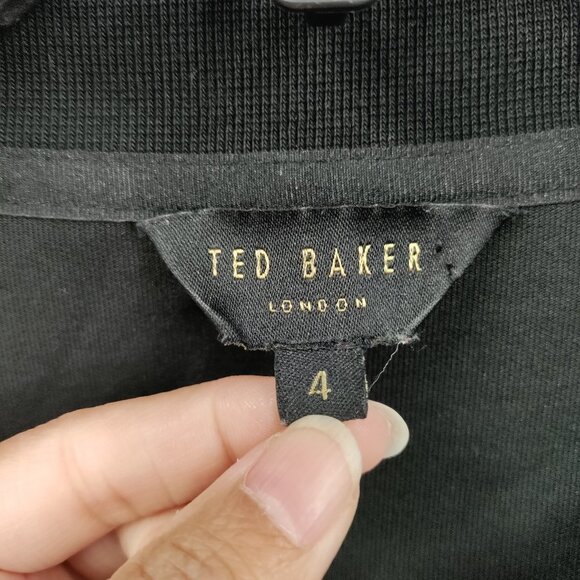 Ted Baker Crewneck Graphic Front Logo Boxy Pullover Sweater Top Large Men Black - Picture 3 of 8